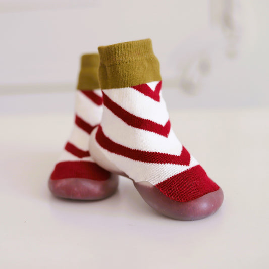 Kinder- Sockenschuhe (Zebra / Bordeaux- Olivgrün)